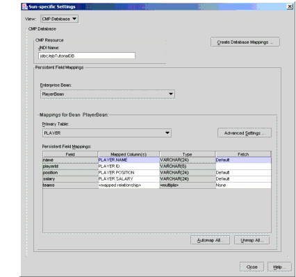 CMP Settings for PlayerBean