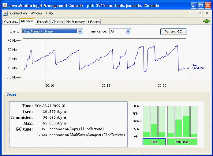 The JConsole Memory tab.