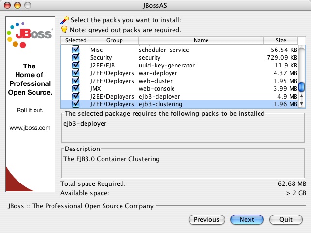 A view of the JBoss server installation directory structure with the default server configuration file set expanded and overridable locations identified