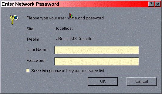 The JMX Console basic HTTP login dialog.