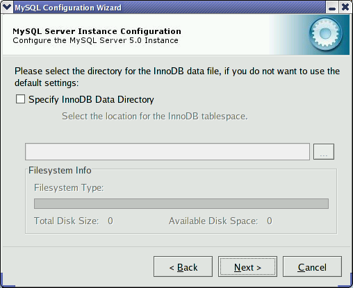 MySQL Server Configuration Wizard: InnoDB Data
        Tablespace