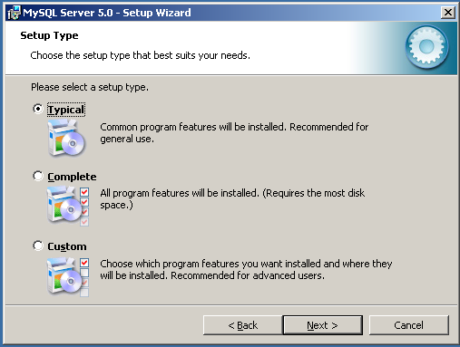 MySQL Enterprise Installer Setup type
              (Windows)